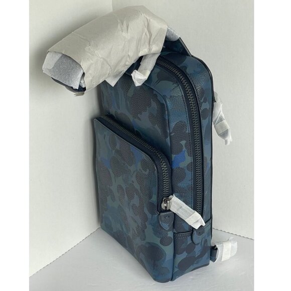 Coach Gotham Pack Sling Camo Mens Blue Leather Small Backpack Crossbody C5334 - Picture 9 of 13